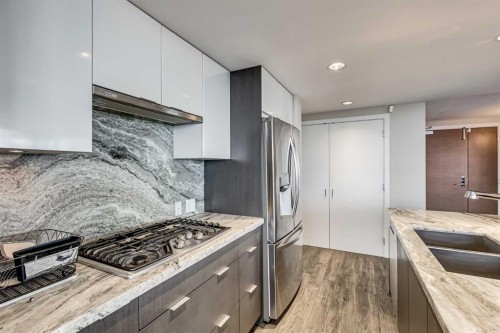 1802-519 Riverfront Avenue Se, Calgary, AB - Indoor Photo Showing Kitchen With Upgraded Kitchen