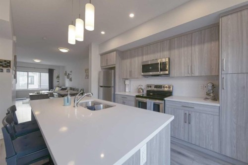 518 Canals Crossing, Airdrie, AB - Indoor Photo Showing Kitchen With Stainless Steel Kitchen With Double Sink With Upgraded Kitchen