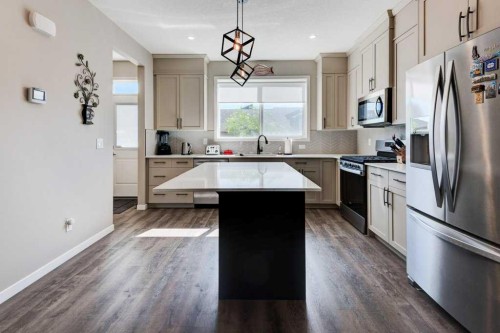 100 Dawson Drive, Chestermere, AB - Indoor Photo Showing Kitchen With Upgraded Kitchen