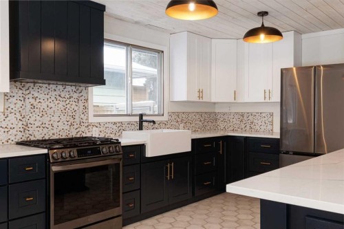 256 Queen Tamara Way Se, Calgary, AB - Indoor Photo Showing Kitchen With Upgraded Kitchen