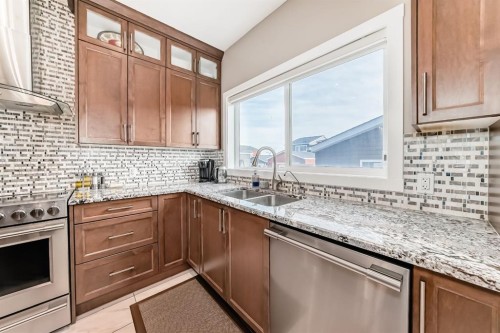 36 Red Embers Row Ne, Calgary, AB - Indoor Photo Showing Kitchen With Stainless Steel Kitchen With Double Sink With Upgraded Kitchen