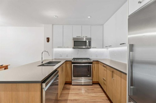 4-510 Edmonton Trail Ne, Calgary, AB - Indoor Photo Showing Kitchen With Stainless Steel Kitchen With Double Sink With Upgraded Kitchen