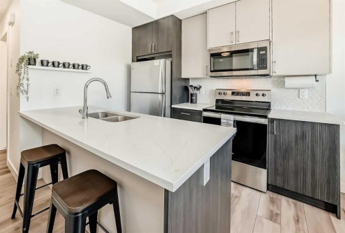 35 Spring Creek Common Sw, Calgary, AB - Indoor Photo Showing Kitchen With Double Sink With Upgraded Kitchen