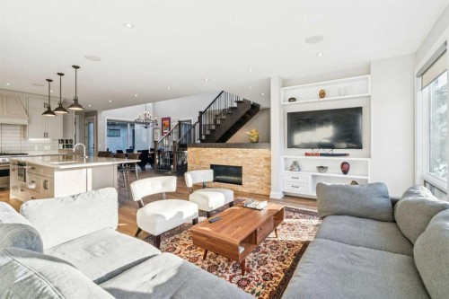 1636 Acton Avenue Sw, Calgary, AB - Indoor Photo Showing Living Room With Fireplace