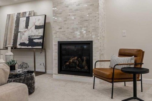 1571 Windsor Street Nw, Calgary, AB - Indoor Photo Showing Living Room With Fireplace