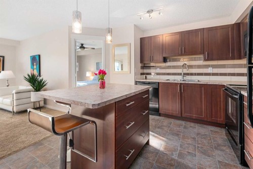 1305-755 Copperpond Boulevard Se, Calgary, AB - Indoor Photo Showing Kitchen With Double Sink