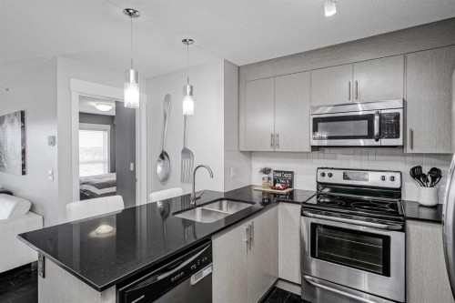 1405-240 Skyview Ranch Road Ne, Calgary, AB - Indoor Photo Showing Kitchen With Stainless Steel Kitchen With Double Sink With Upgraded Kitchen