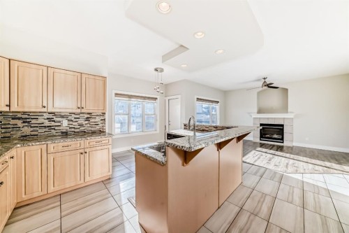 70 Martha'S Meadow Close Ne, Calgary, AB - Indoor Photo Showing Kitchen With Fireplace