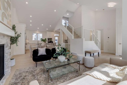 90 Treeline Gardens Sw, Calgary, AB - Indoor Photo Showing Living Room With Fireplace