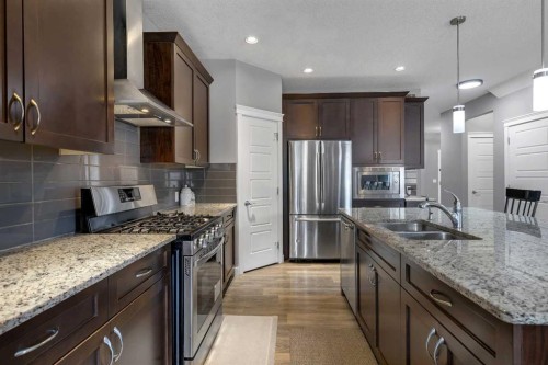 225 Cornerstone Manor Ne, Calgary, AB - Indoor Photo Showing Kitchen With Stainless Steel Kitchen With Double Sink With Upgraded Kitchen