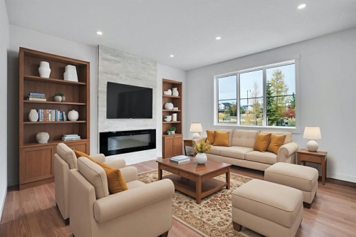 75 Sunvalley Way, Cochrane, AB - Indoor Photo Showing Living Room With Fireplace
