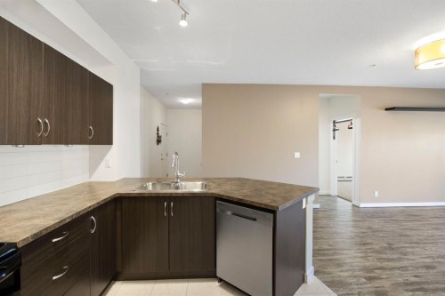 105-100 Cranfield Common Se, Calgary, AB - Indoor Photo Showing Kitchen With Double Sink