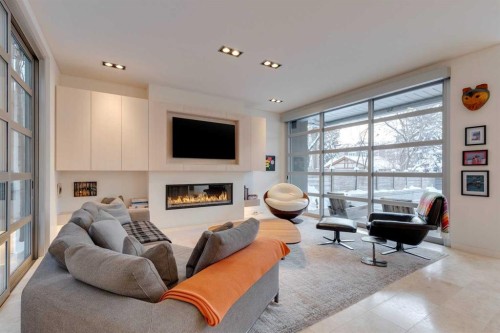 3033 1 Street Sw, Calgary, AB - Indoor Photo Showing Living Room With Fireplace