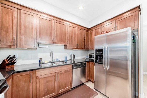 102-1005A Westmount Drive, Strathmore, AB - Indoor Photo Showing Kitchen With Double Sink