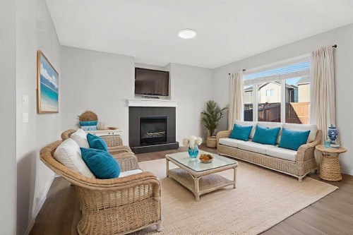 314 Evanston Drive Nw, Calgary, AB - Indoor Photo Showing Living Room With Fireplace