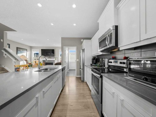 33 Amery Green, Crossfield, AB - Indoor Photo Showing Kitchen With Double Sink