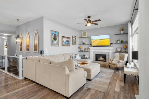 184 Ranch Road, Okotoks, AB - Indoor Photo Showing Living Room With Fireplace