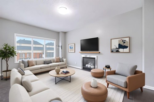 52 Skyview Point Terrace Ne, Calgary, AB - Indoor Photo Showing Living Room With Fireplace