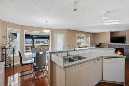 82 Martha'S Meadow Close Ne, Calgary, AB - Indoor Photo Showing Kitchen With Fireplace With Double Sink