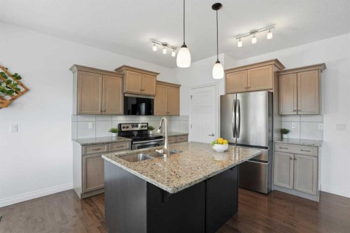 49 Williamstown Green Nw, Airdrie, AB - Indoor Photo Showing Kitchen With Stainless Steel Kitchen With Double Sink With Upgraded Kitchen