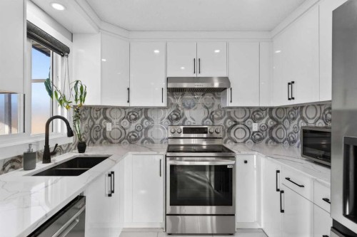 49 Taravista Way Ne, Calgary, AB - Indoor Photo Showing Kitchen With Double Sink With Upgraded Kitchen