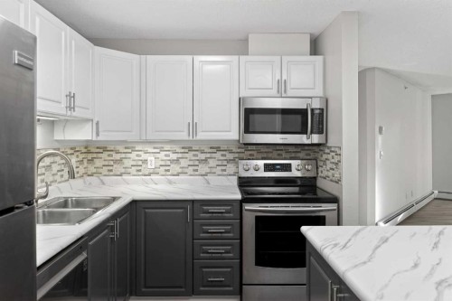 1408-1000 Somervale Court Sw, Calgary, AB - Indoor Photo Showing Kitchen With Double Sink