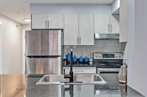 117-7130 80 Avenue Ne, Calgary, AB - Indoor Photo Showing Kitchen With Stainless Steel Kitchen With Double Sink