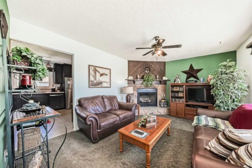 314 Mckinnon Drive, Carseland, AB - Indoor Photo Showing Living Room With Fireplace
