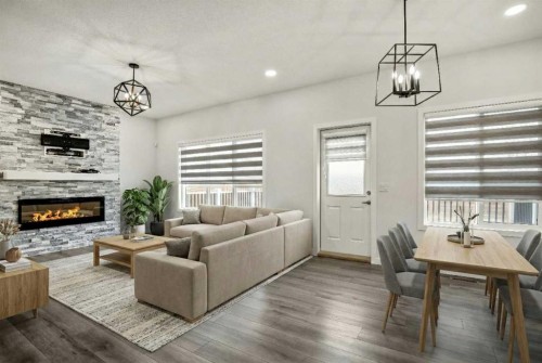 223 Savanna Way Ne, Calgary, AB - Indoor With Fireplace