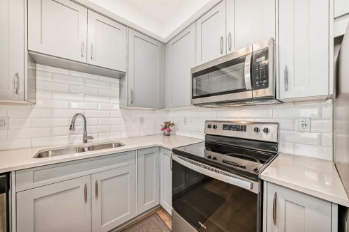 316-200 Shawnee Square Sw, Calgary, AB - Indoor Photo Showing Kitchen With Double Sink With Upgraded Kitchen
