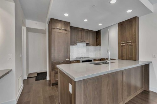 1418-222 Riverfront Avenue Sw, Calgary, AB - Indoor Photo Showing Kitchen With Double Sink