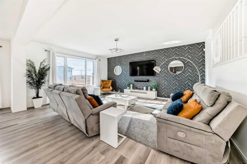 73 Carrington Circle Nw, Calgary, AB - Indoor Photo Showing Living Room With Fireplace