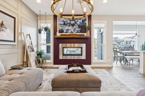 137 Sage Meadows Circle Nw, Calgary, AB - Indoor Photo Showing Living Room With Fireplace