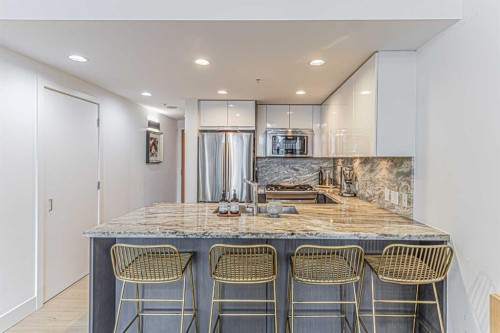 205-519 Riverfront Avenue Se, Calgary, AB - Indoor Photo Showing Kitchen With Upgraded Kitchen