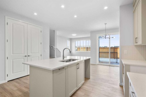 659 Buffaloberry Manor Se, Calgary, AB - Indoor Photo Showing Kitchen With Double Sink