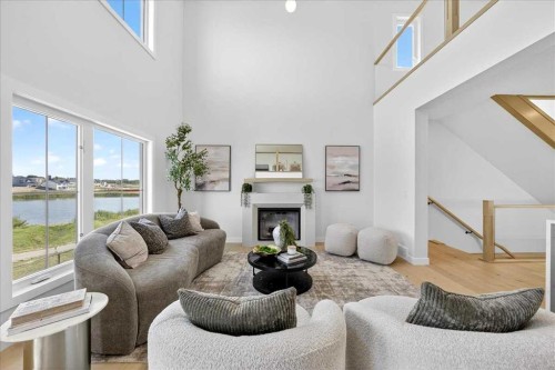 7 Lakewood Point, Strathmore, AB - Indoor Photo Showing Living Room With Fireplace