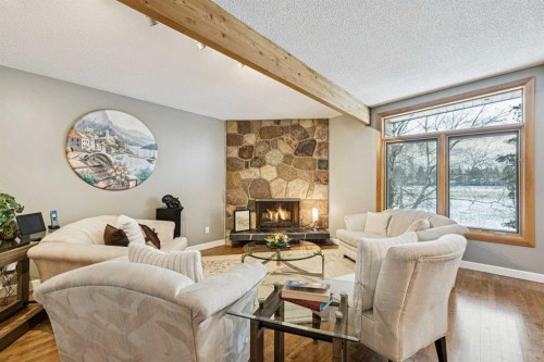 8 Vardana Place Nw, Calgary, AB - Indoor Photo Showing Living Room With Fireplace
