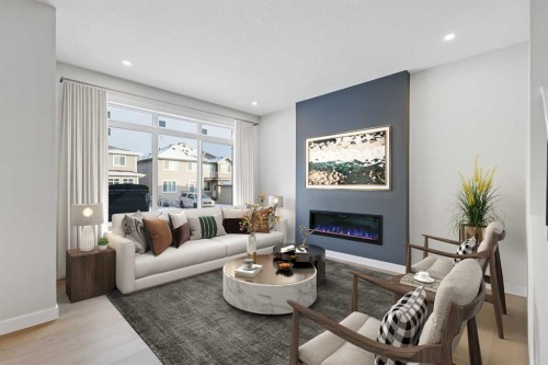 8 Topaz Place, Cochrane, AB - Indoor Photo Showing Living Room With Fireplace