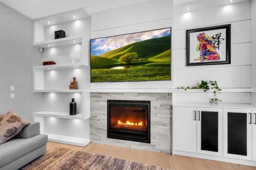 1623 16A Street Se, Calgary, AB - Indoor Photo Showing Living Room With Fireplace