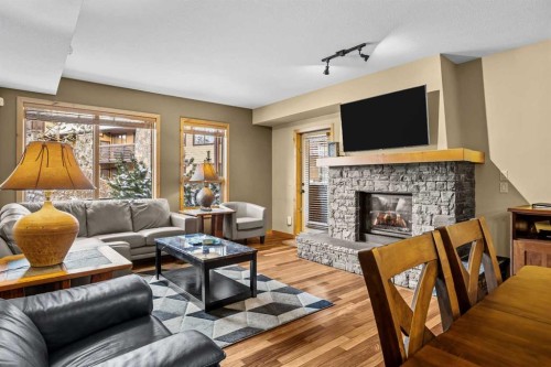 112-379 Spring Creek Drive, Canmore, AB - Indoor Photo Showing Living Room With Fireplace