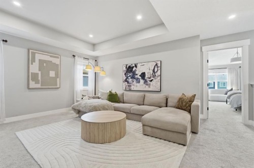 19 Masters Green Se, Calgary, AB - Indoor Photo Showing Living Room