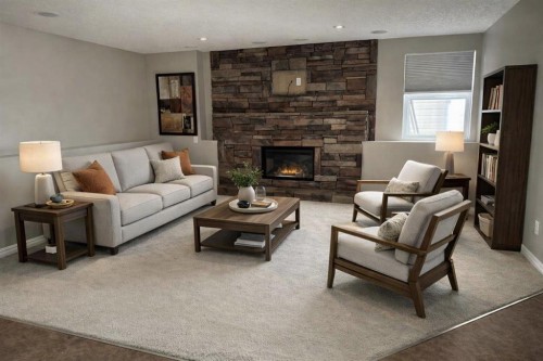 26 Copperfield View Se, Calgary, AB - Indoor Photo Showing Living Room With Fireplace