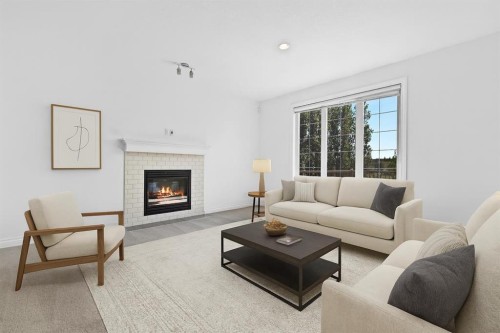 309 Sage Meadows Circle Nw, Calgary, AB - Indoor Photo Showing Living Room With Fireplace