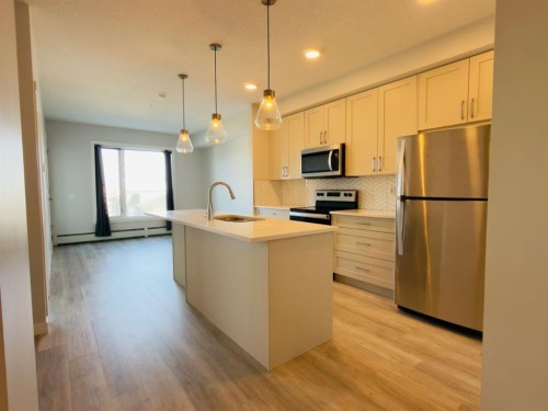 404-200 Shawnee Square Sw, Calgary, AB - Indoor Photo Showing Kitchen With Upgraded Kitchen