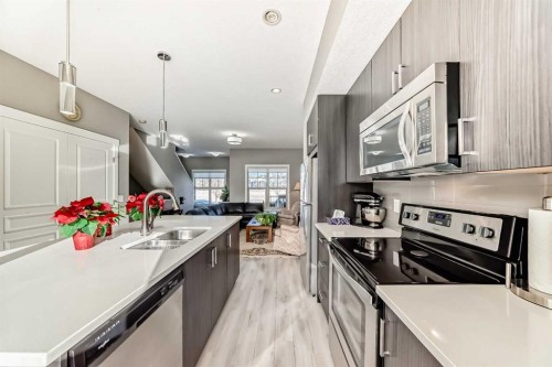 102-32 Horseshoe Crescent, Cochrane, AB - Indoor Photo Showing Kitchen With Double Sink With Upgraded Kitchen