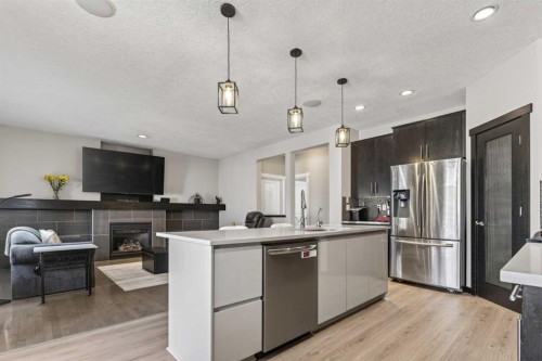 139 Elgin Terrace Se, Calgary, AB - Indoor Photo Showing Kitchen With Fireplace With Upgraded Kitchen