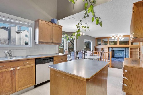 157 Riverview Park, Calgary, AB - Indoor Photo Showing Kitchen With Fireplace With Double Sink