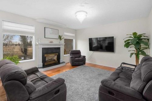 704 Woodside Drive, Airdrie, AB - Indoor Photo Showing Living Room With Fireplace
