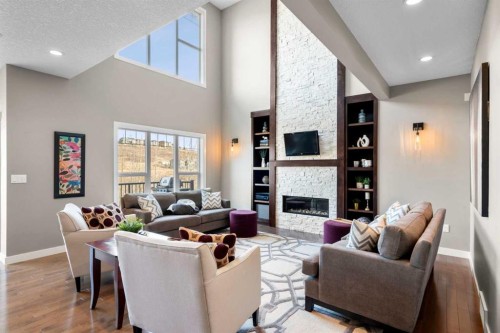 173 Sage Meadows Circle Nw, Calgary, AB - Indoor Photo Showing Living Room With Fireplace