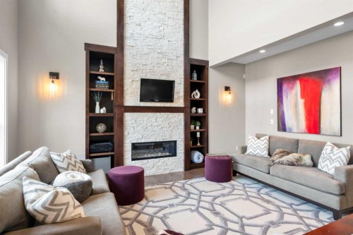 173 Sage Meadows Circle Nw, Calgary, AB - Indoor Photo Showing Living Room With Fireplace